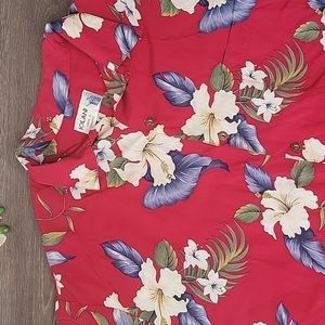 IOLANI Men's XL Hawaiian Aloha Vintage Button-Down Short-Sleeve‎ Shirt Red